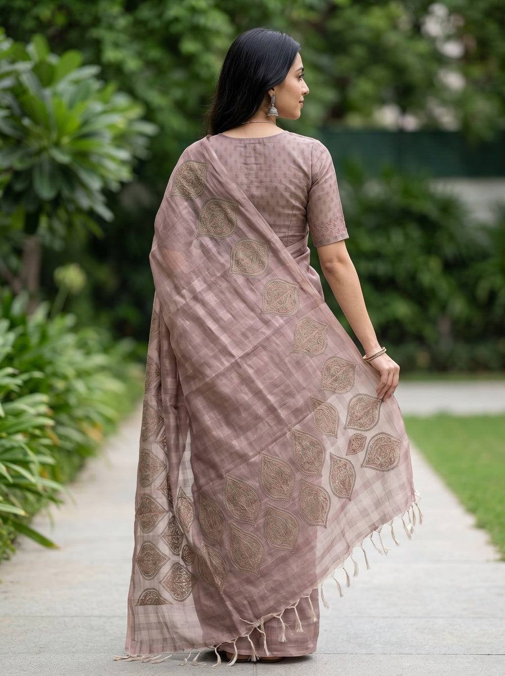 Tissue Saree in Brown with Intricate Paisley Woven Design