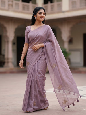 Tusser Silk Mauve Purple Plain Saree