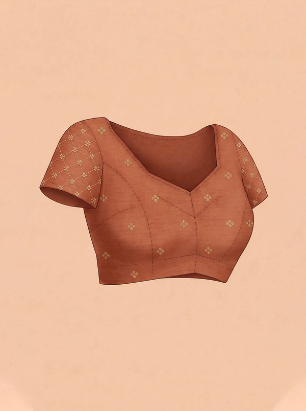 Tissue Silk Cream Autumn Leaf Print Set Saree with Chevron Border