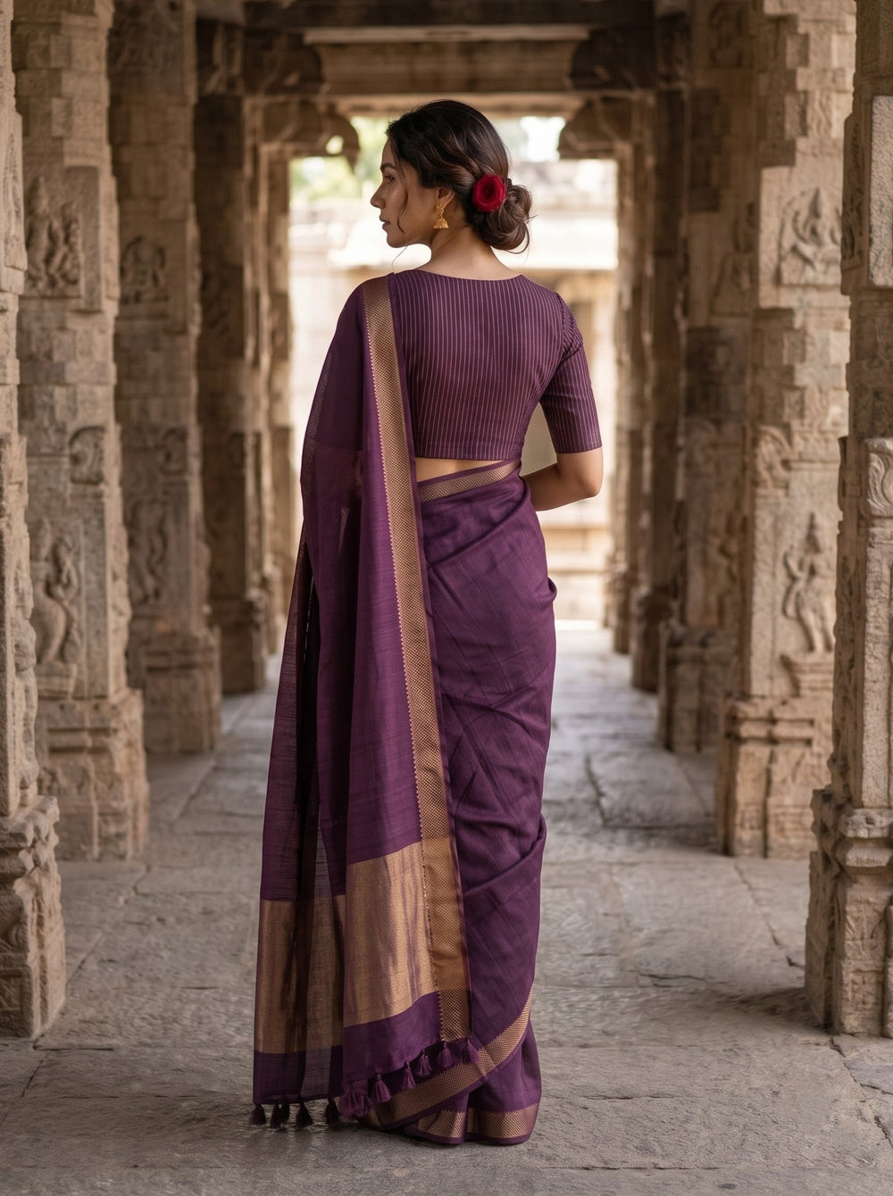 Matka Silk Aubergine Purple Zari Border Saree