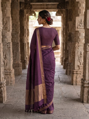 Matka Silk Aubergine Purple Zari Border Saree