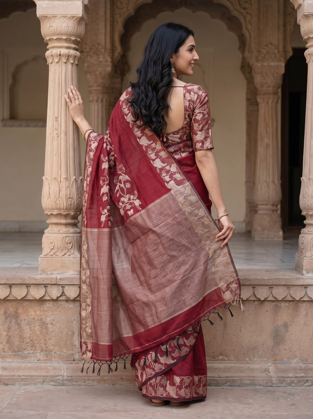 Matka Silk Red and Zari Floral Border Saree