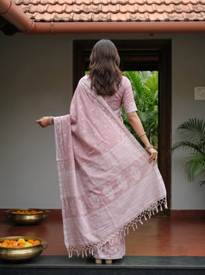 Cotton Dusty Rose Saree with Self-Tone Floral Butta Pallu