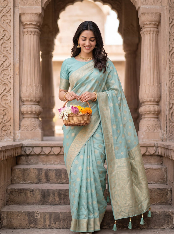 Banarasi Sea Green Zari Diamond Lattice Pallu Saree