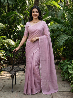 Kota Doria Pink Self-Tone Leaf Motif Saree