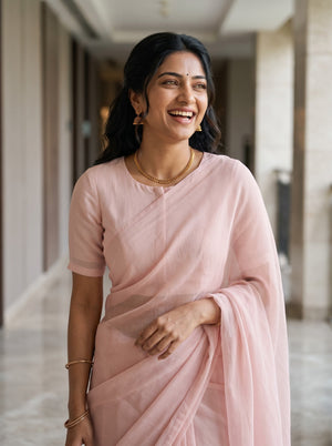Organza Baby Pink Sequin Floral Pallu Saree