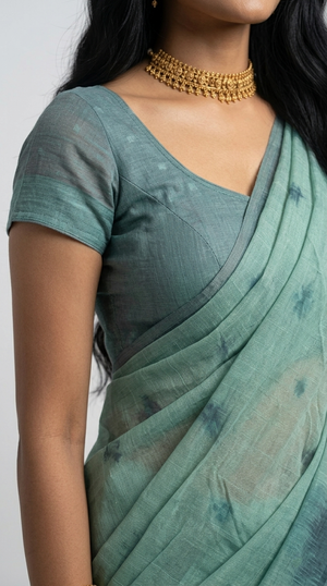 Cotton Mint Green Tie-Dye Printed Saree