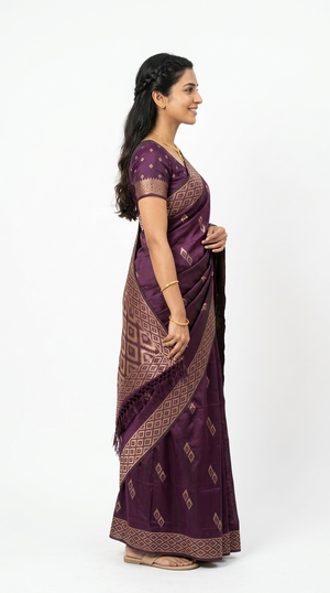 Art Silk Deep Purple Geometric Zari Border Saree