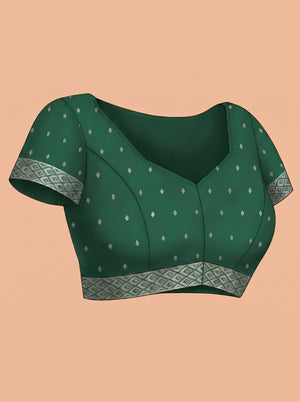 Semi Silk Dark Green Diamond Motif Saree