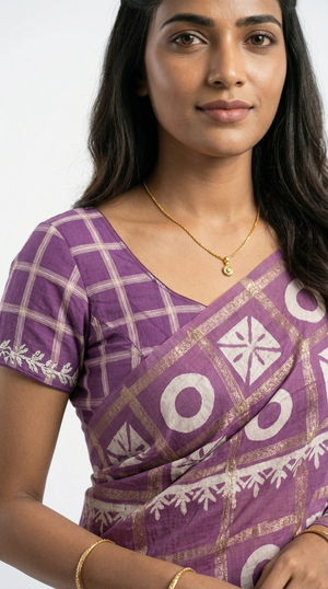 Cotton Mauve Purple Geometric Printed Traditional Saree