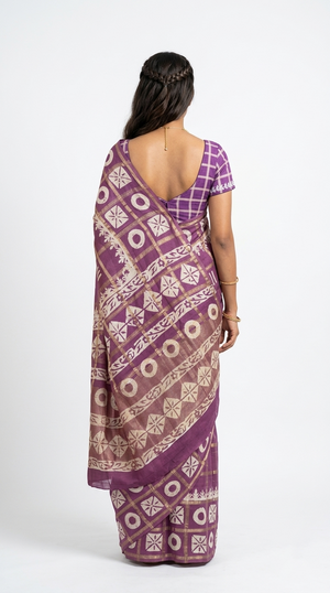 Cotton Mauve Purple Geometric Printed Traditional Saree